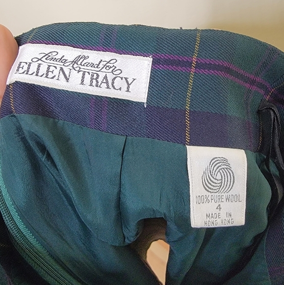 Ellen Tracy Wool Pencil Skirt Green Plaid - Picture 6 of 6